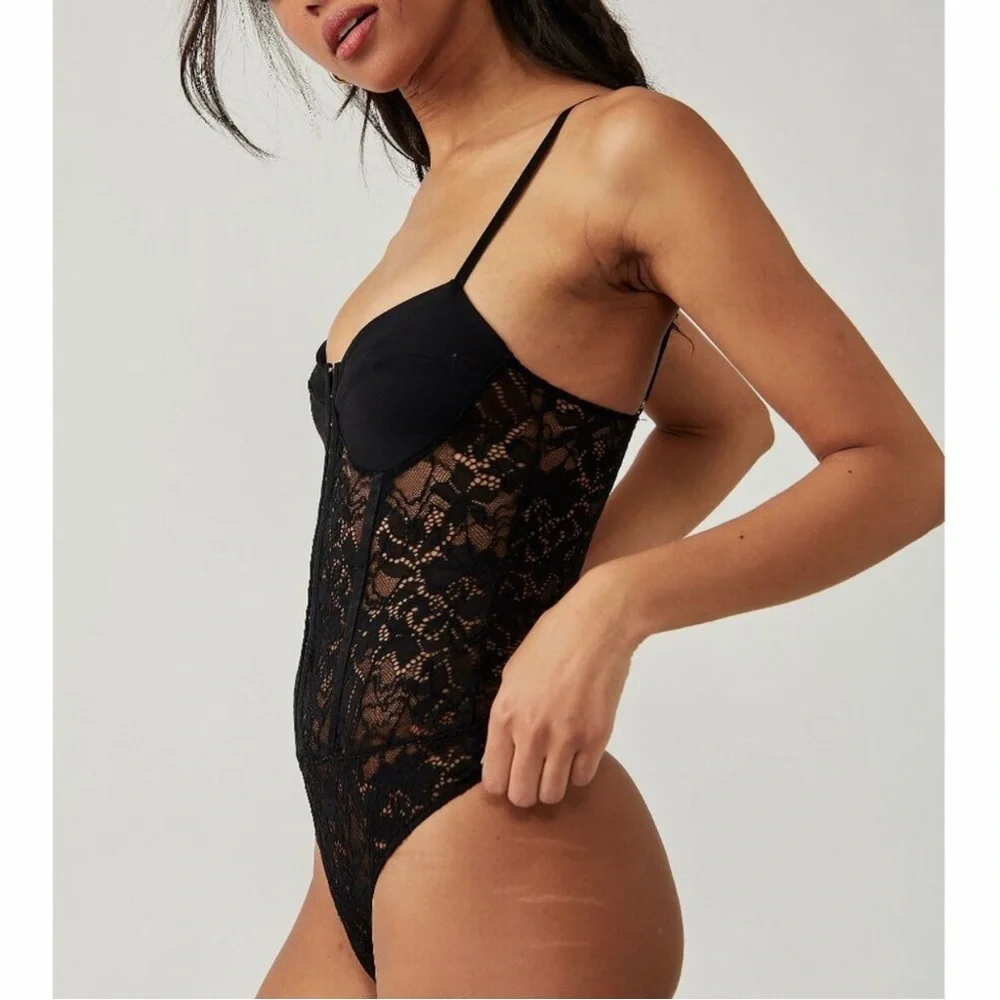 Free People Lace Night Rhythm Bodysuit in Black